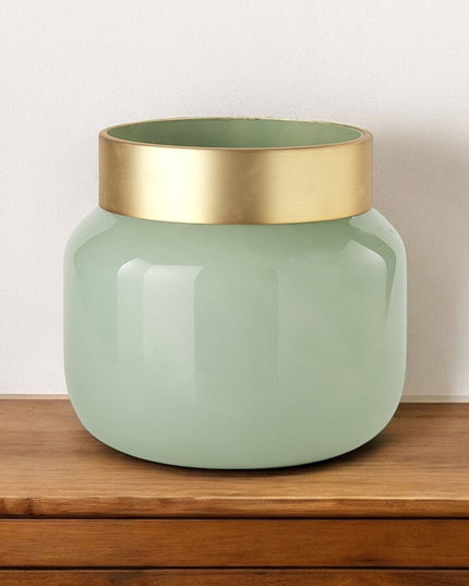 10" Green Abstract Cylinder Crystal Glass Table Vase