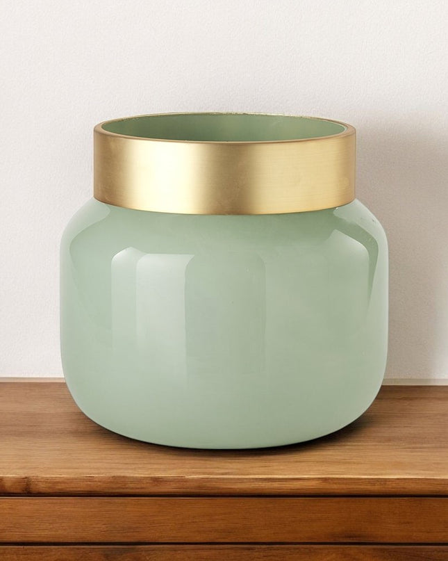 10" Green Abstract Cylinder Crystal Glass Table Vase