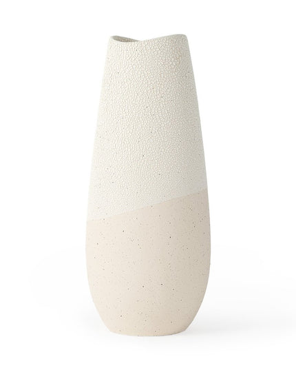 14" Cream Abstract Cylinder Ceramic Table Vase