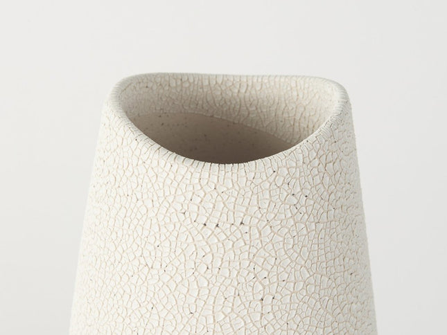 14" Cream Abstract Cylinder Ceramic Table Vase