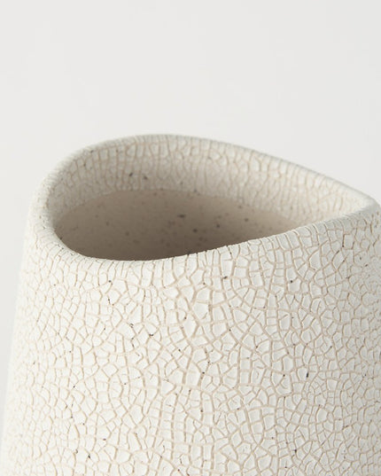 14" Cream Abstract Cylinder Ceramic Table Vase