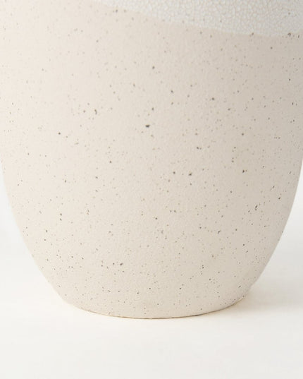 14" Cream Abstract Cylinder Ceramic Table Vase