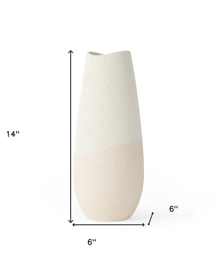 14" Cream Abstract Cylinder Ceramic Table Vase