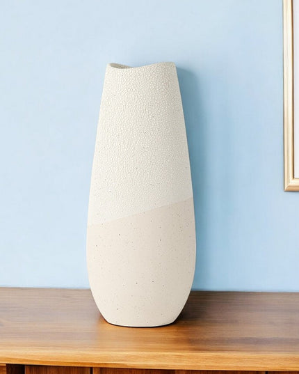 14" Cream Abstract Cylinder Ceramic Table Vase