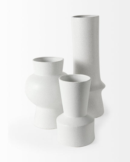 17" White Abstract Cylinder Ceramic Table Vase