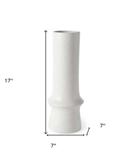 17" White Abstract Cylinder Ceramic Table Vase