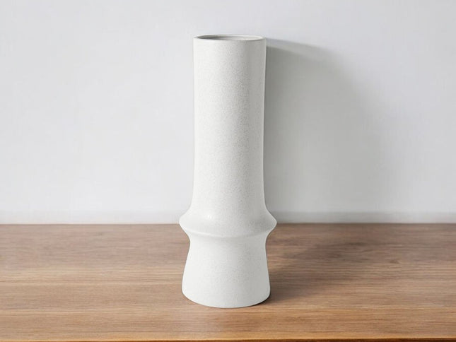 17" White Abstract Cylinder Ceramic Table Vase