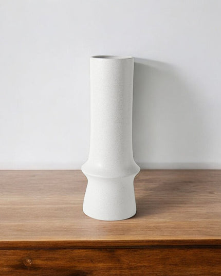 17" White Abstract Cylinder Ceramic Table Vase
