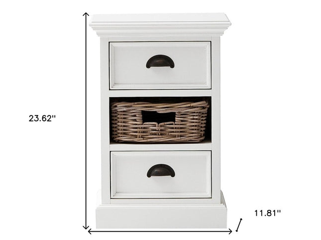 24" White Solid Wood Two Drawer Nightstand