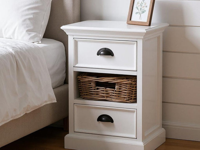 24" White Solid Wood Two Drawer Nightstand