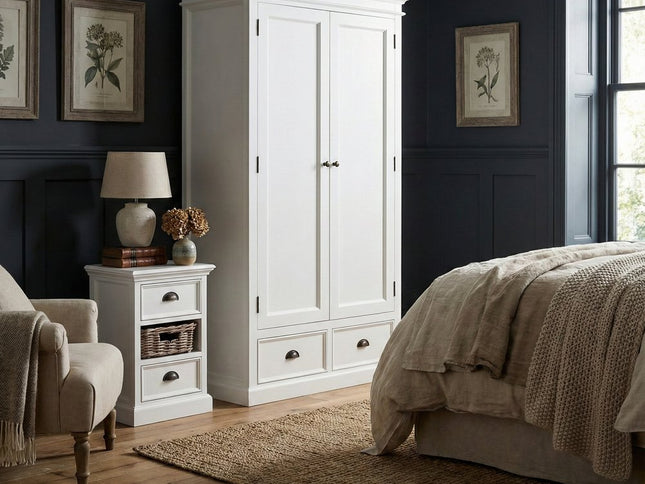 24" White Solid Wood Two Drawer Nightstand