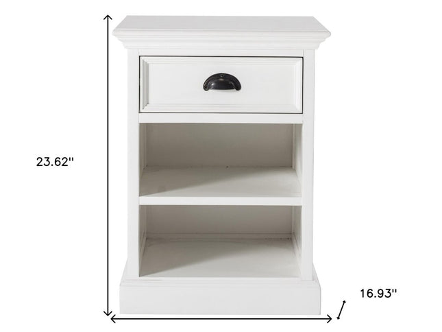 24" White Solid Wood Distressed One Drawer Nightstand