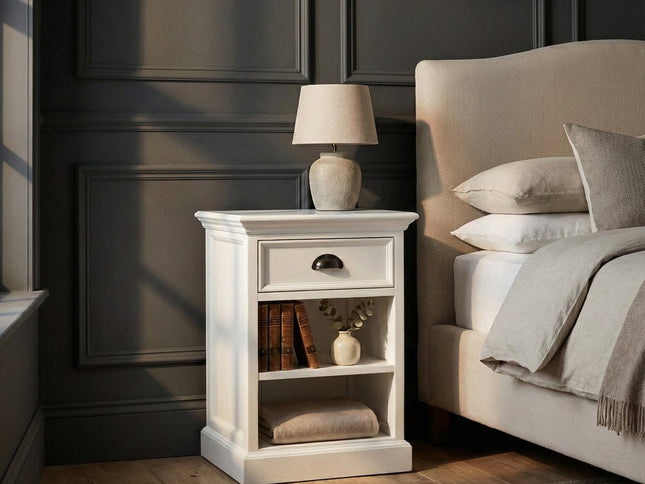 24" White Solid Wood Distressed One Drawer Nightstand