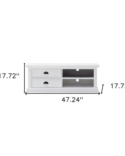 47" White Solid Wood Drawers and Open Shelving Entertainment Center