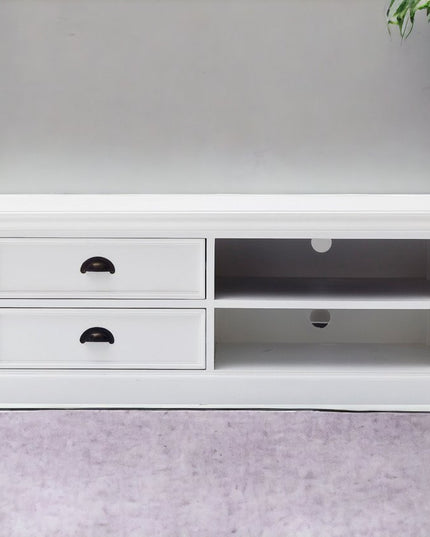 47" White Solid Wood Drawers and Open Shelving Entertainment Center