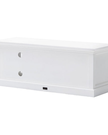 47" White Solid Wood Drawers and Open Shelving Entertainment Center