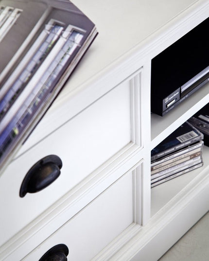 47" White Solid Wood Drawers and Open Shelving Entertainment Center