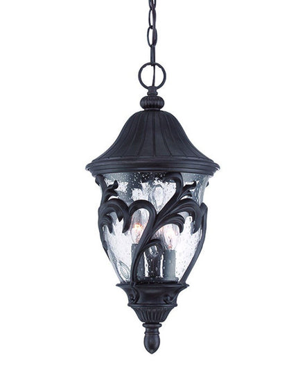 Three Light Matte Black Leaf Detail Hanging Light