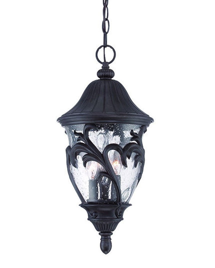 Three Light Matte Black Leaf Detail Hanging Light