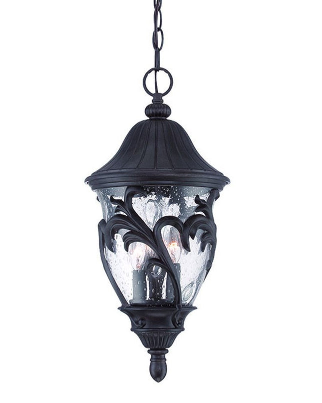 Three Light Matte Black Leaf Detail Hanging Light