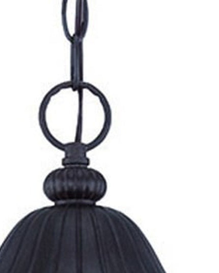 Three Light Matte Black Leaf Detail Hanging Light