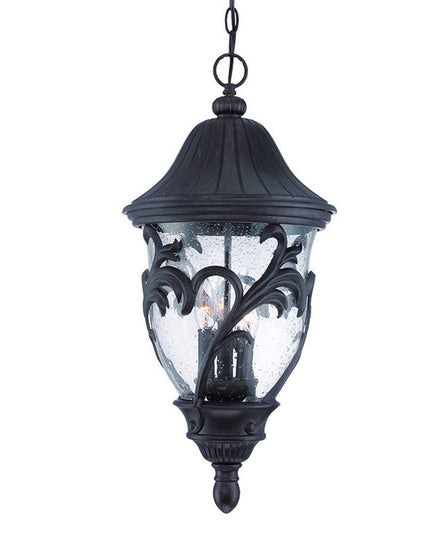 XL Three Light Matte Black Leaf Detail Hanging Light