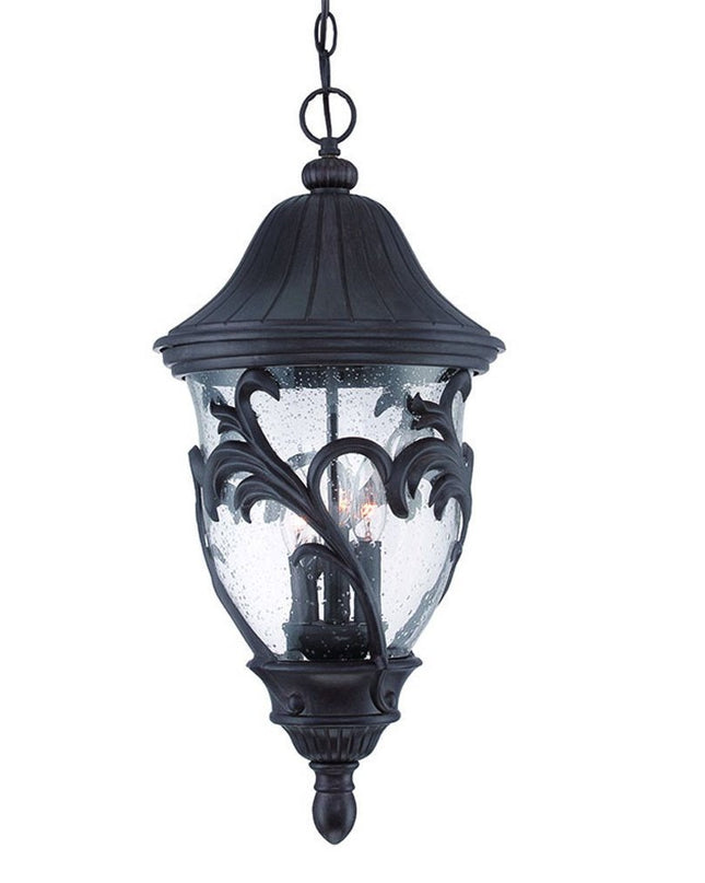 XL Three Light Matte Black Leaf Detail Hanging Light