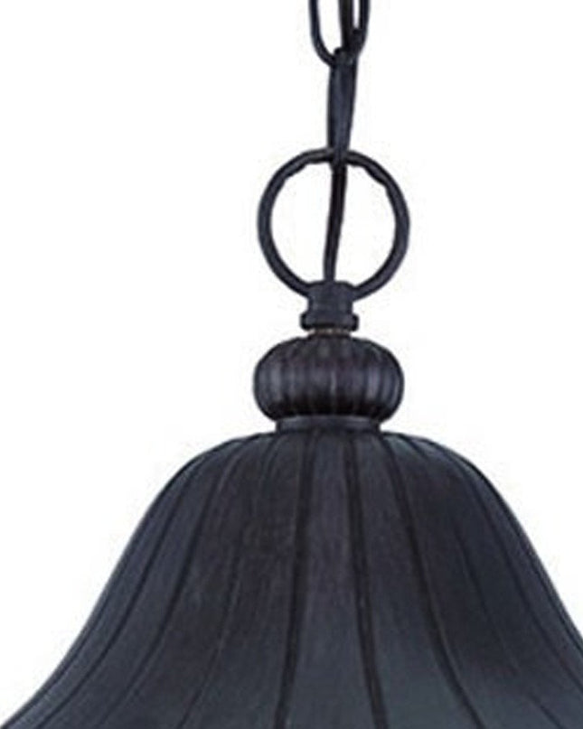 XL Three Light Matte Black Leaf Detail Hanging Light