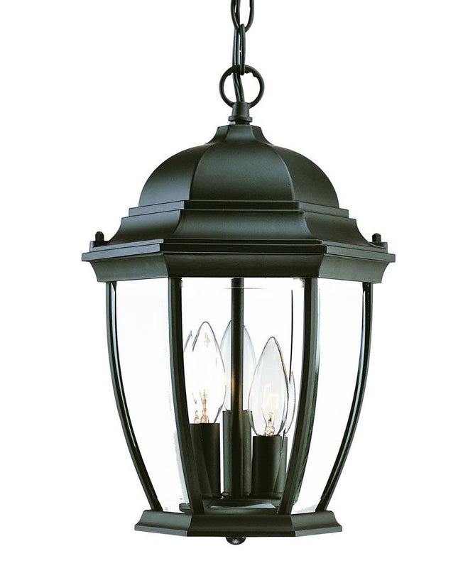 Three Light Matte Black Wide Lantern Hanging Light
