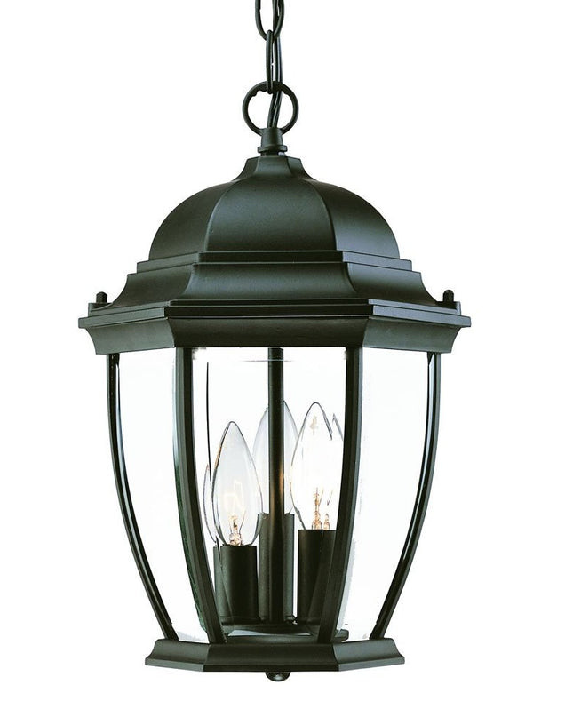 Three Light Matte Black Wide Lantern Hanging Light