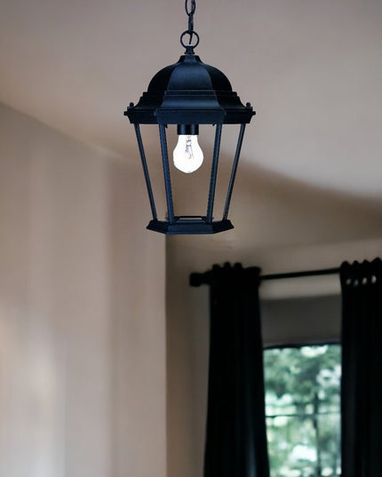 Black Lantern Beveled Metal Dimmable Chandelier With Clear Shades