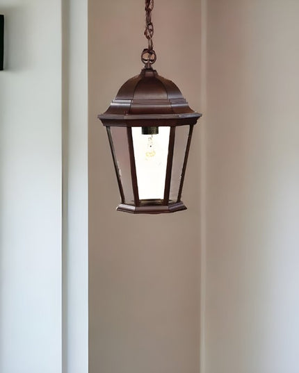 Brown Lantern Beveled Metal Dimmable Chandelier With Clear Shades