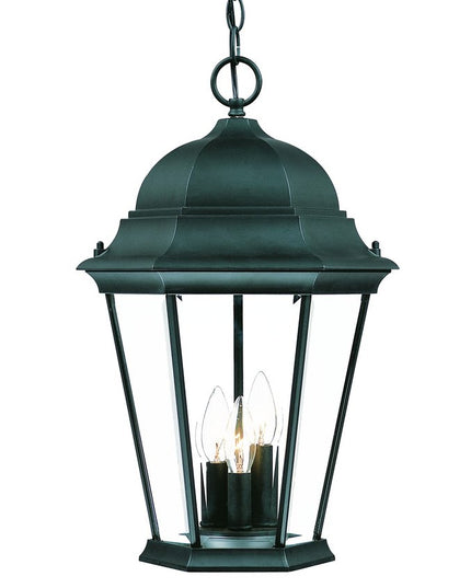 Three Light Matte Black Domed Glass Lantern Hanging Light