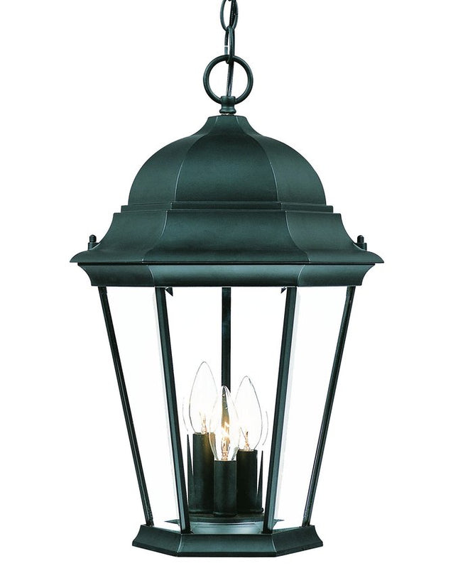 Three Light Matte Black Domed Glass Lantern Hanging Light