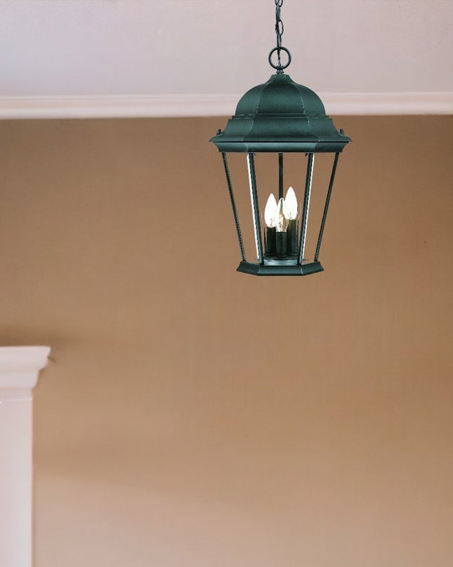 Three Light Matte Black Domed Glass Lantern Hanging Light