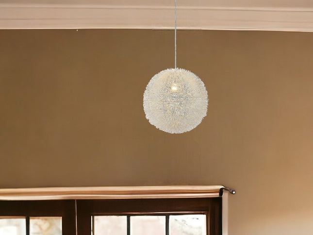 Luminary 1-Light Metallic Silver Pendant With Hand Woven Aluminum Wire Shade (12")