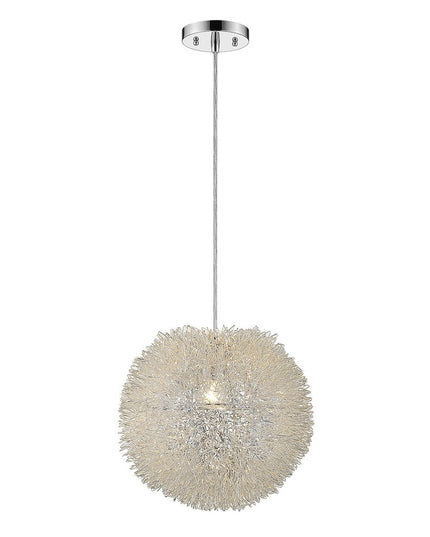 Luminary 1-Light Metallic Silver Pendant With Hand Woven Aluminum Wire Shade (15")