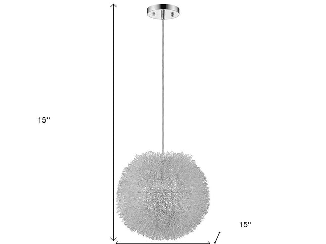 Luminary 1-Light Metallic Silver Pendant With Hand Woven Aluminum Wire Shade (15")