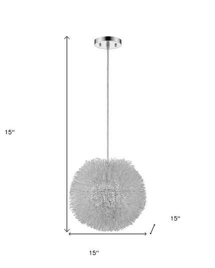 Luminary 1-Light Metallic Silver Pendant With Hand Woven Aluminum Wire Shade (15")