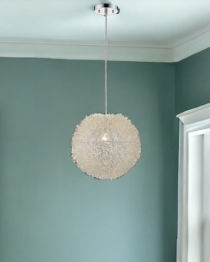 Luminary 1-Light Metallic Silver Pendant With Hand Woven Aluminum Wire Shade (15")