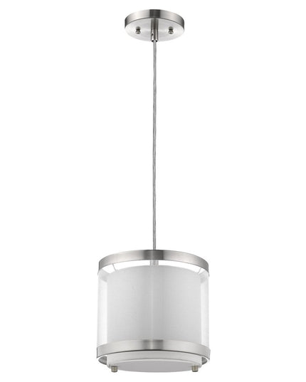 White and Silver Hanging Light with Fabric Shade