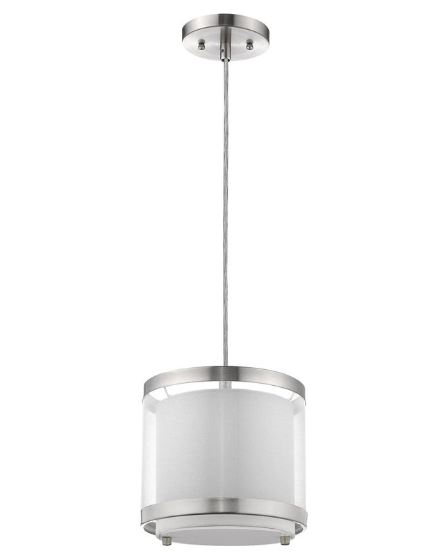 White and Silver Hanging Light with Fabric Shade