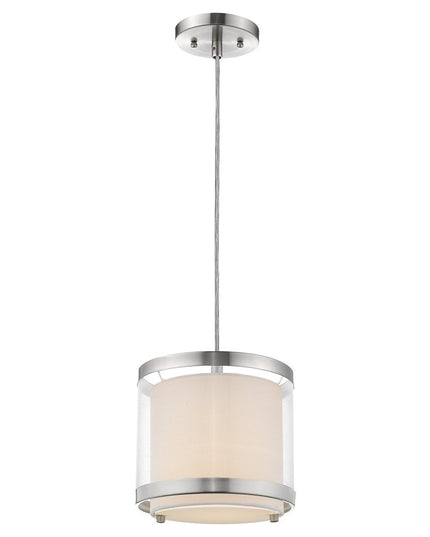 White and Silver Hanging Light with Fabric Shade