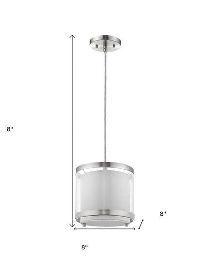 White and Silver Hanging Light with Fabric Shade