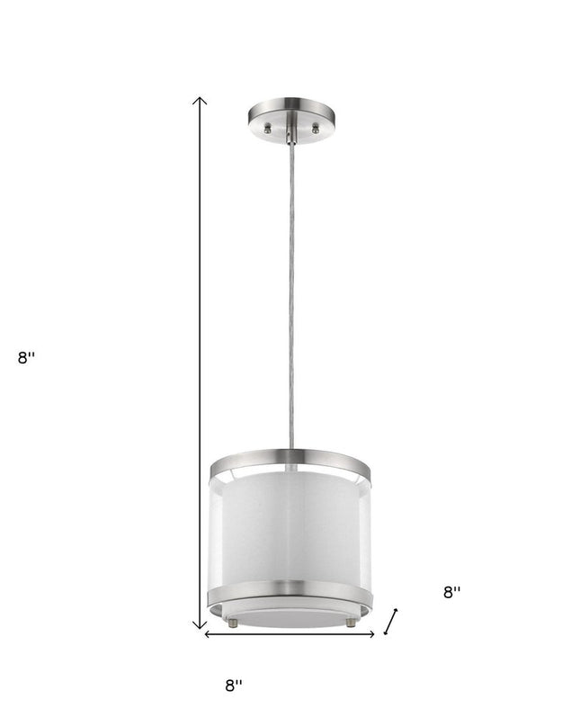 White and Silver Hanging Light with Fabric Shade