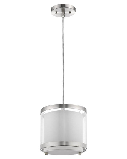 White and Silver Hanging Light with Fabric Shade