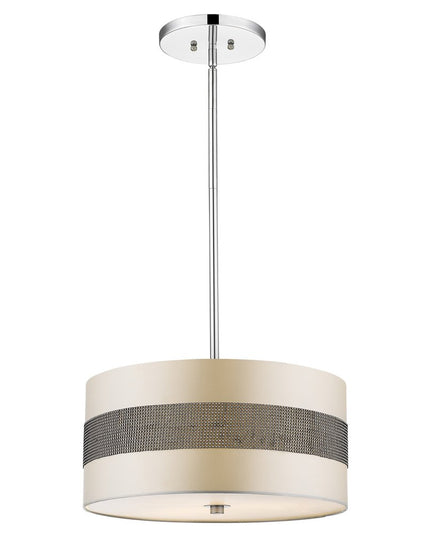 Harmony 3-Light Metallic Silver Pendant With Crystal Studded Platinum Sheen Shade