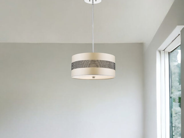 Harmony 3-Light Metallic Silver Pendant With Crystal Studded Platinum Sheen Shade