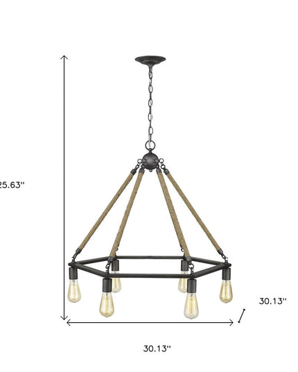 Brown and Black Six Light Metal Dimmable Chandelier