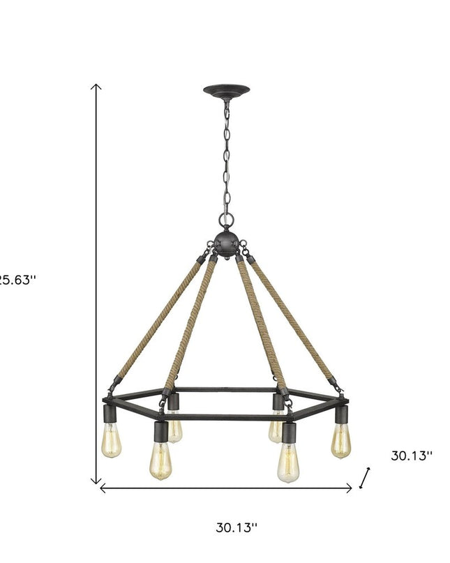 Brown and Black Six Light Metal Dimmable Chandelier
